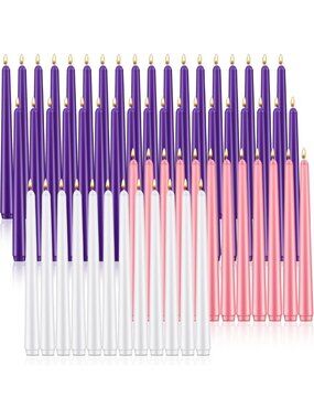 60 Pcs Christmas Advent Taper Candles, 10 Inch, Purple Pink White - Holiday